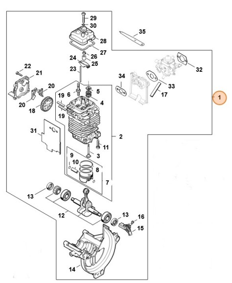 Привідний механізм в зборі (шорт-блок), діам. 43 мм STIHL 41800200205
