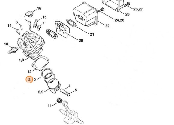 Компресійне поршньове кільце, діам.42,5х1,2мм STIHL 11430343000