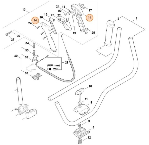 Ручка права STIHL 41287900300