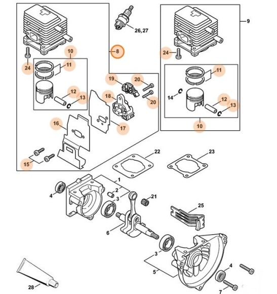 Циліндр з поршнем, діам. 34 мм STIHL 41370071042