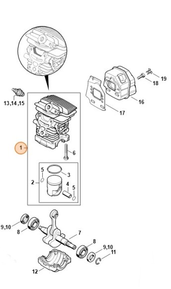 Циліндр з поршнем діам. 40мм STIHL 11390201205