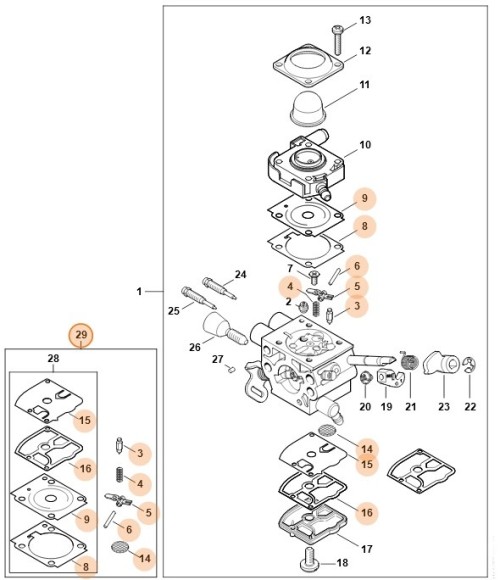Комплект - Карбюраторні деталі RB-274 STIHL Z010001K009