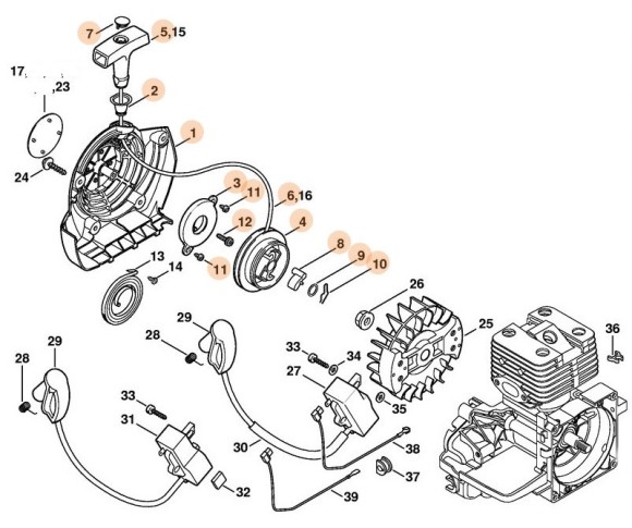 Корпус вентилятора з пусковим пристроєм STIHL 41340802101